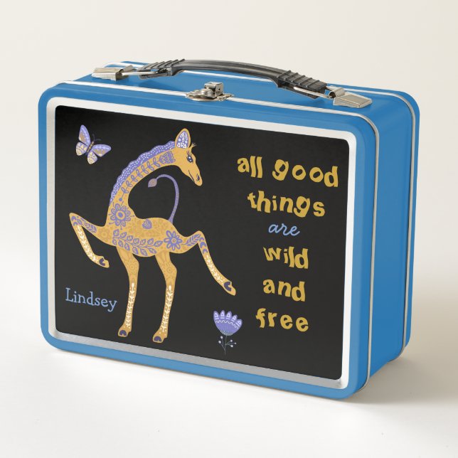 Wild and Free Boho Pattern Giraffe Personalized Metal Lunch Box (Front)