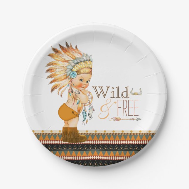 Wild and Free Boys Tribal Baby Shower Paper Plate (Front)