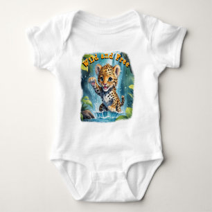 Wild and Free Cute Leopard Jungle Waterfall Text Baby Bodysuit