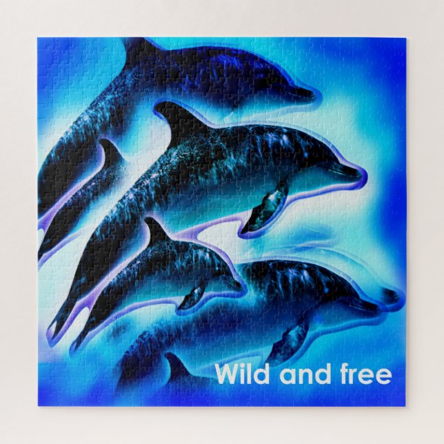 Wild and free dolphins art jigsaw puzzle (Vertical)