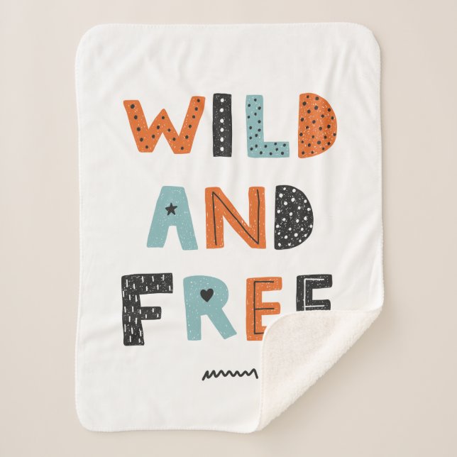 Wild and Free | Doodle Letters Sherpa Blanket (Front)