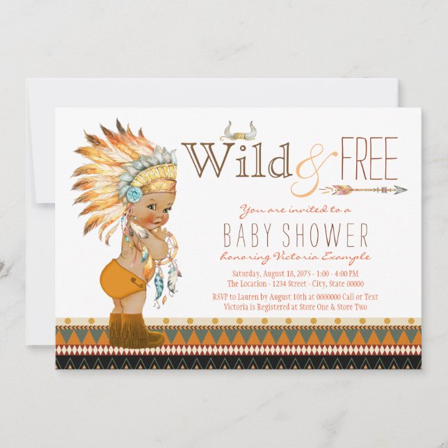 Wild and Free Ethnic Boys Tribal Boho Baby Shower Invitation (Front)