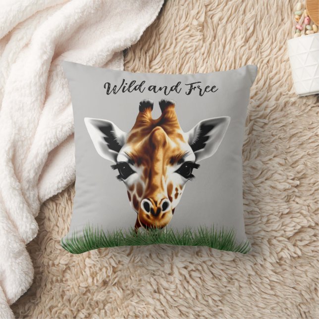 Wild And Free Giraffe Throw Pillow (Blanket)
