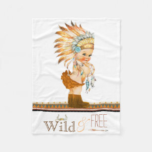 Wild and Free Girls Tribal Baby Fleece Blanket
