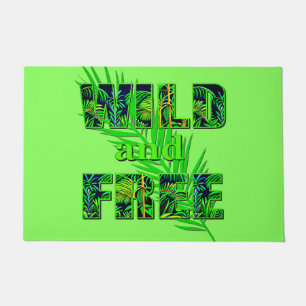 Wild and Free Word Art with Jungle Plants Doormat