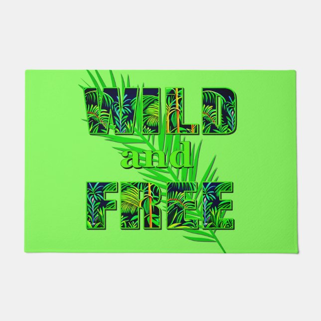 Wild and Free Word Art with Jungle Plants Doormat (Front)