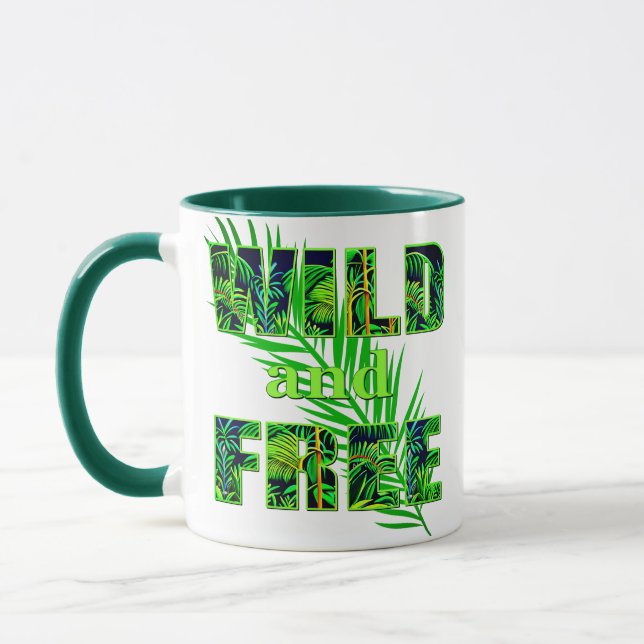 Wild and Free Word Art with Jungle Plants Mug (Left)