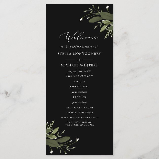 Wild and Green Wedding Program (Front)