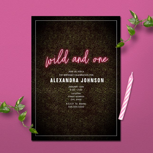 Wild and One Neon First Birthday Invitation (Creator Uploaded)