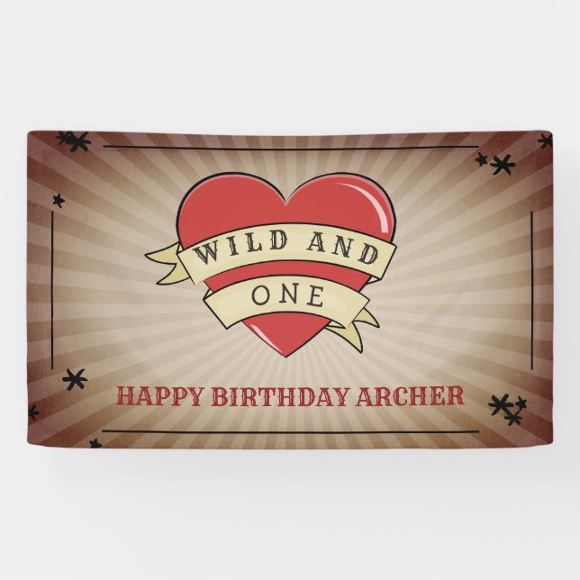 Wild and One Tattoo Heart Birthday Banner (Horizontal)