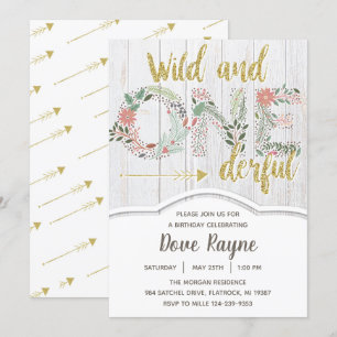 Wild and Onederful, First Birthday, Girl, Floral Invitation