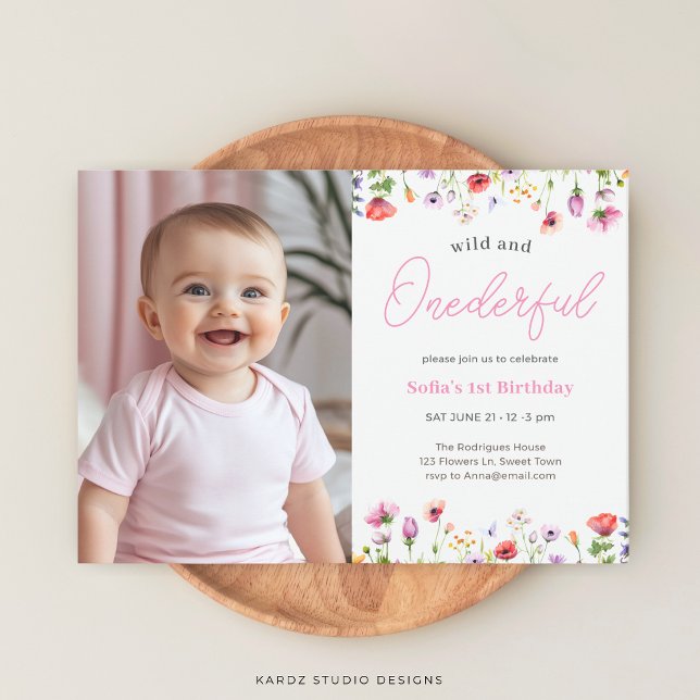 Wild And Onederful First Birthday Invitation (The front of the invitation is shown at a 5x7 inch size. Choose size, paper, + corner style.)