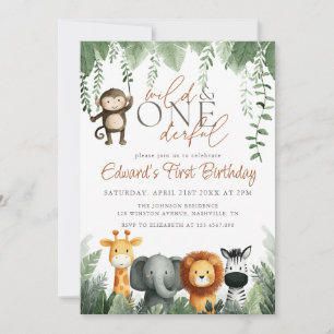 Wild And Onederful Jungle 1st Birthday Invitation