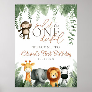 Wild And Onederful Jungle 1st Birthday Welcome Poster