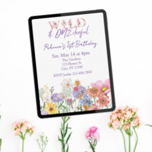 Wild and ONEderful, Wild Flower 1st Birthday Invitation