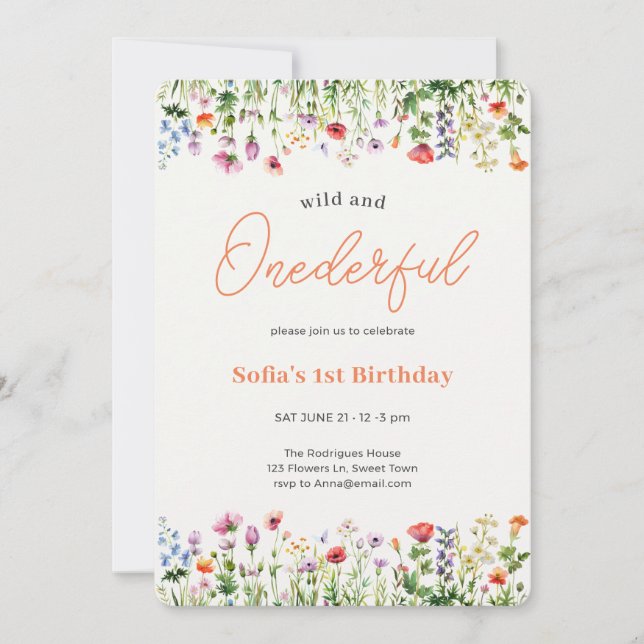 Wild and Onederful Wildflower 1st Birthday Invitation (Front)