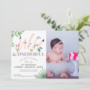 Wild and Onederful wildflower photo 1st birthday Invitation
