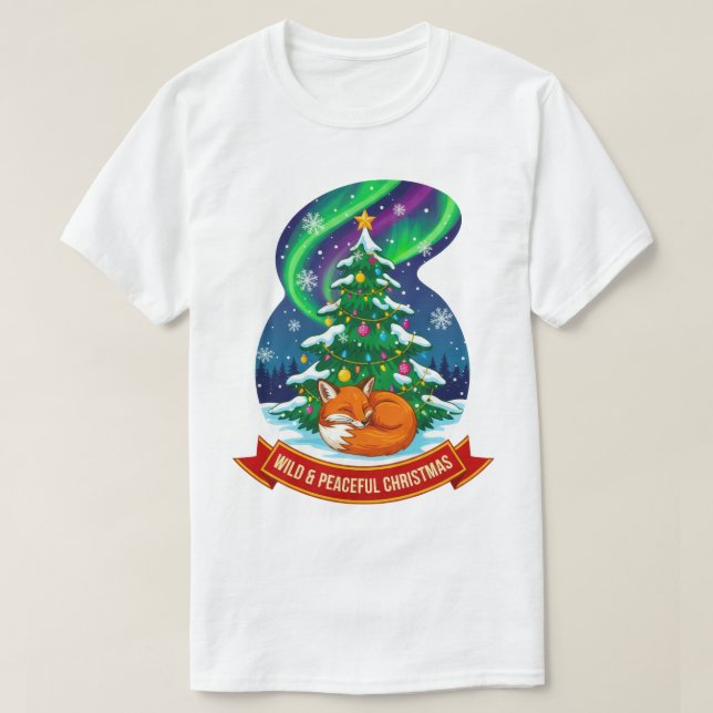Wild and Peaceful Christmas Fox Design T-Shirt (Design Front)