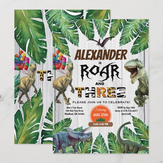 Wild and Three 3rd birthday invitation safari (Front/Back)