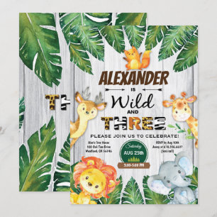 Wild and Three 3rd birthday invitation safari