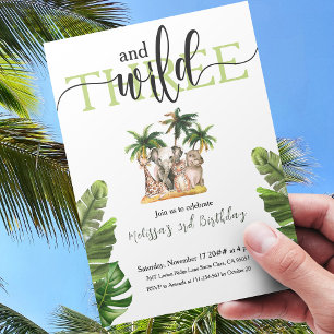 Wild and Three 3rd Safari Animals Birthday Party Invitation