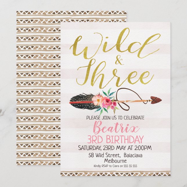 Wild And Three Girls 3e Anniversaire Invitation (Devant / Derrière)