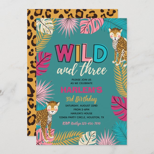 Wild and Three Invitation | Cheetah Invitation (Front/Back)