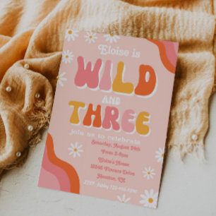 Wild and Three Invitation   Groovy Invitation