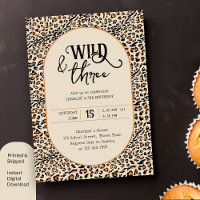 Wild and Three Leopard Print Neutral 3rd Birthday