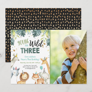 Wild and Three Safari Animals Birthday Invitation