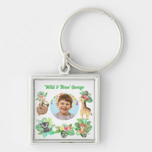 Wild and Three Safari Baby Animals Photo Birthday Keychain