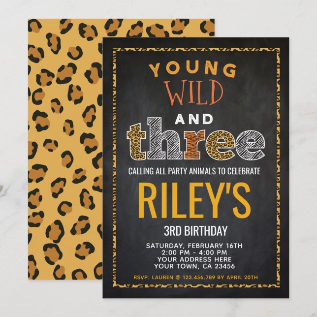 Wild and three, Safari Invitation (Front/Back)