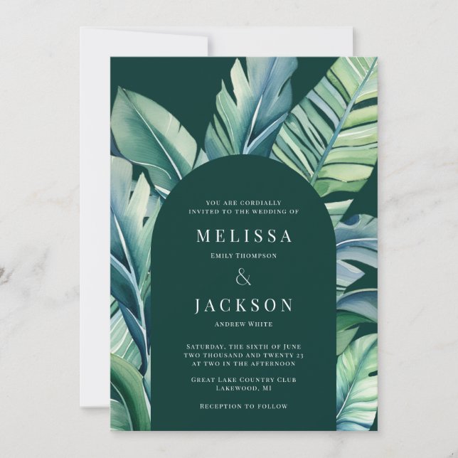 Wild and Tropical Leaves Exotic Foliage Arch Invitation (Front)
