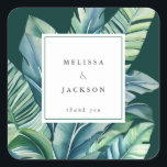 Wild and Tropical Leaves Exotic Foliage Green Square Sticker<br><div class="desc">Wild and Tropical Leaves Exotic Foliage wedding green</div>