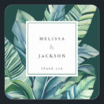 Wild and Tropical Leaves Exotic Foliage Green Square Sticker<br><div class="desc">Wild and Tropical Leaves Exotic Foliage wedding green</div>