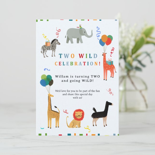 Wild and Whimsical 2nd Birthday Invitation (Standing Front)