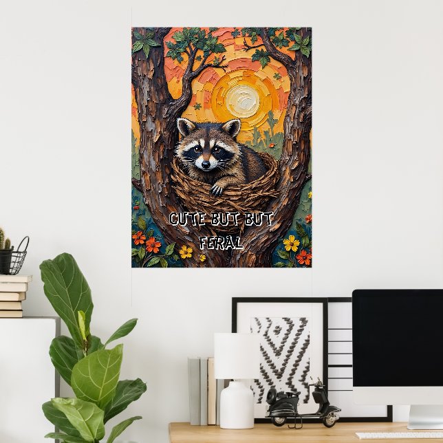 Wild and Wonderful: Raccoon in the Nest Poster (Home Office)
