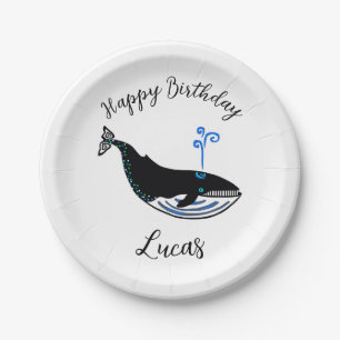 Wild animal - Blue WHALE - Happy Birthday- Party Paper Plate
