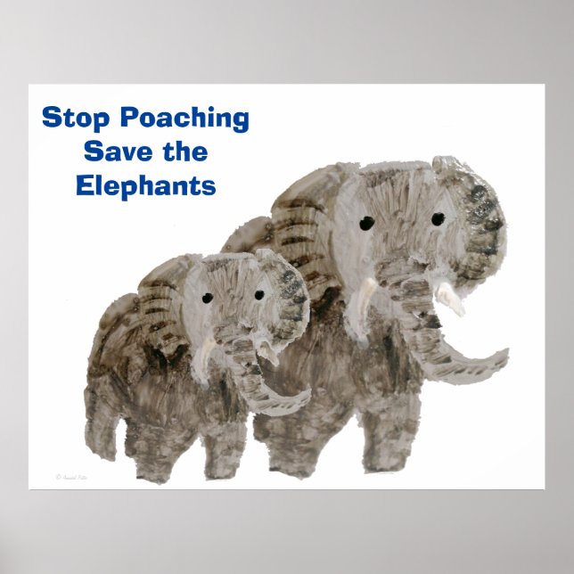 Wild Animal Elephant Art Conservation Message Poster (Front)