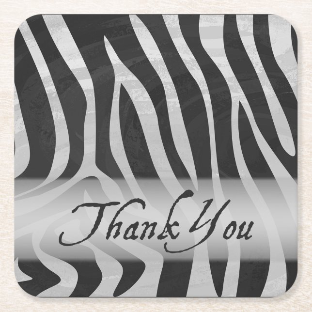 Wild Animal Grey Pattern Thank You Square Paper Coaster (Front)