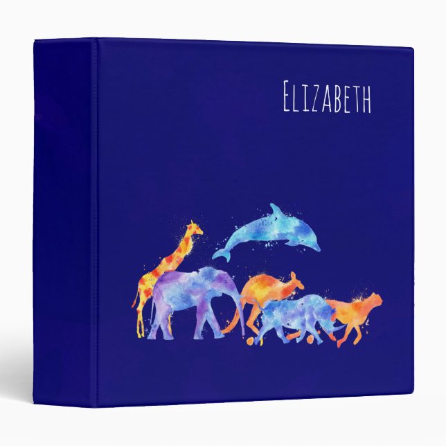 Wild Animal Herd Colourful Watercolor Binder (Front/Spine)