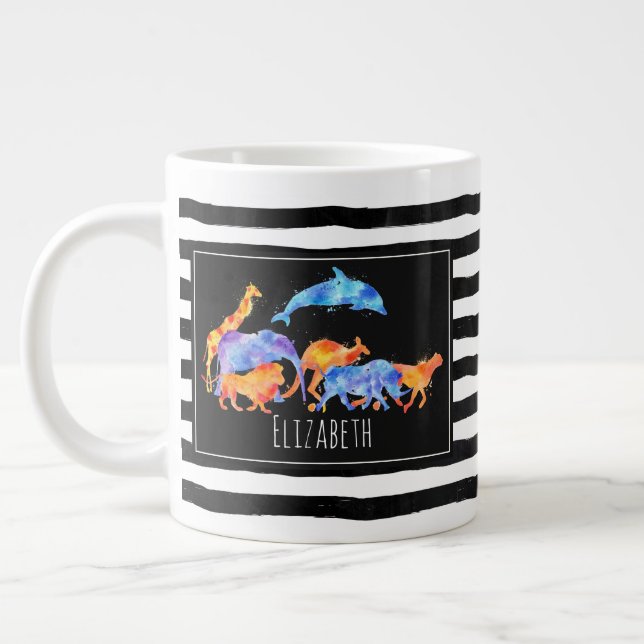 Wild Animal Herd Colourful Watercolor Large Coffee Mug (Left)