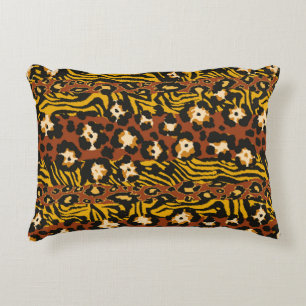 Wild animal leopard and tiger skins patchwork abst accent pillow
