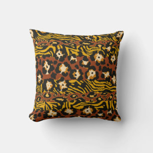Wild animal leopard and tiger skins patchwork abst throw pillow