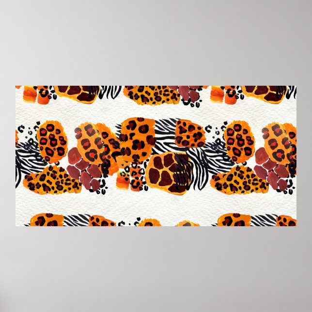 Wild animal mix seamless pattern. Jaguar, leopard, Poster (Front)
