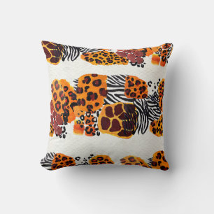 Wild animal mix seamless pattern. Jaguar, leopard, Throw Pillow