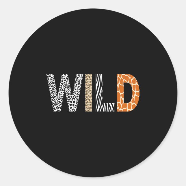 Wild Animal Pattern Giraffe Wolf Leopard Zebra Ani Classic Round Sticker (Front)