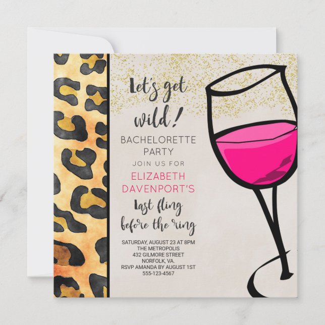 Wild Animal Print and Wine Glass Bachelorette Invitation (Front)