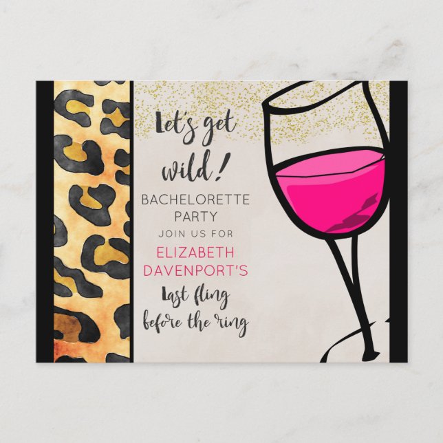 Wild Animal Print and Wine Glass Bachelorette Postcard (Front)