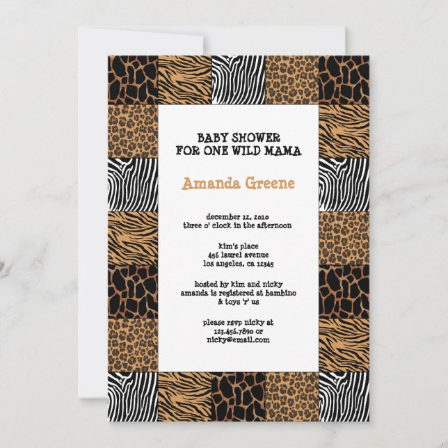 Wild Animal Print Baby Shower Invitation Card (Front)